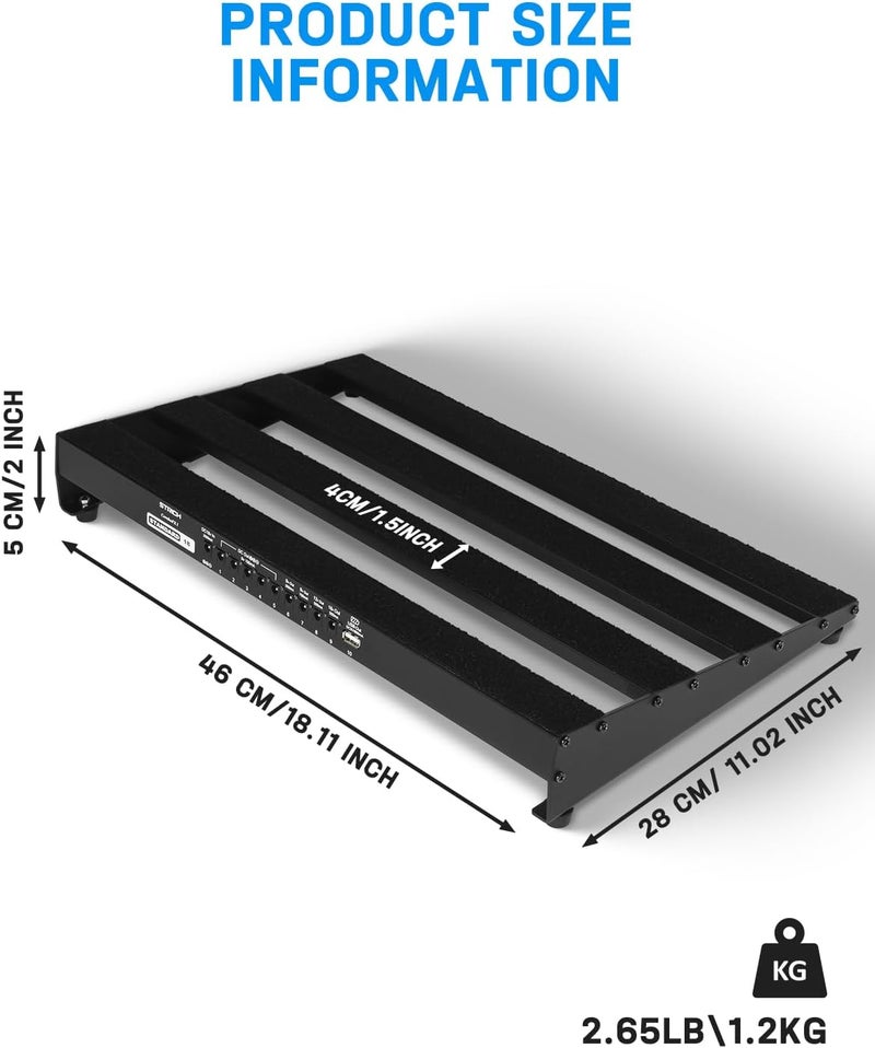 STRICH Guitar Pedal Board with Built-in Power Supply, Pedal Board 18 x 11" Lightweight 2.65lb Aluminum Alloy, PedalBoard with Pedal Cables, Bag, Hook Loop Strips PB-S18 - Image 5